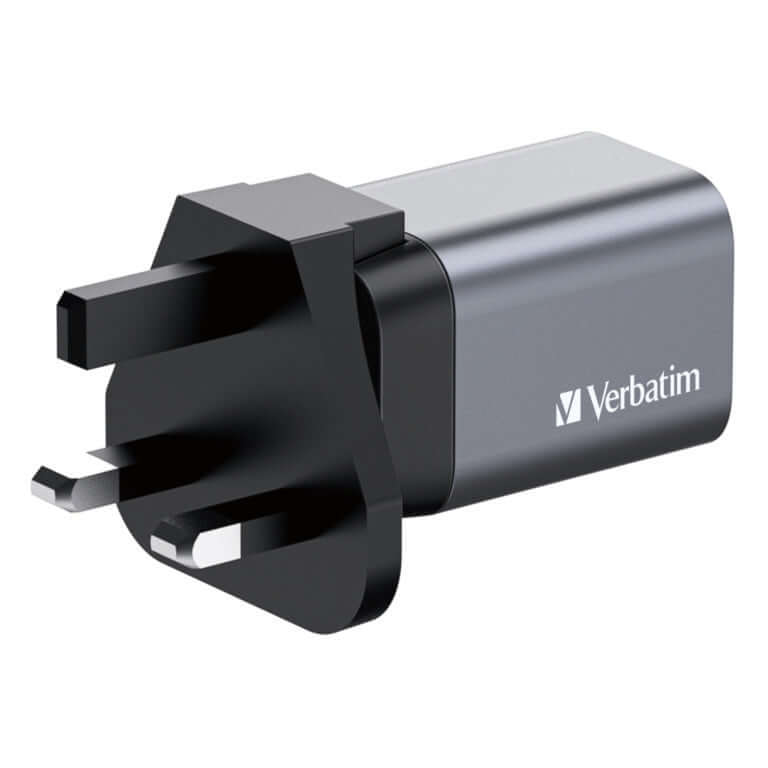 Verbatim 2-Port 35W GaN Charger 32200 with USB-C and USB-A ports for fast charging of devices.