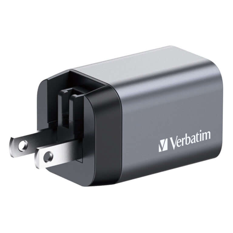 Verbatim 2-Port 35W GaN Charger 32200 featuring a sleek design and dual charging capabilities.