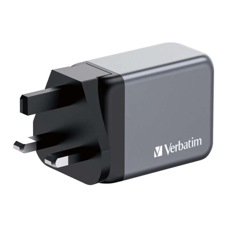 Verbatim 3-Port 65W GaN Charger 32201 showing its compact design and three charging ports.