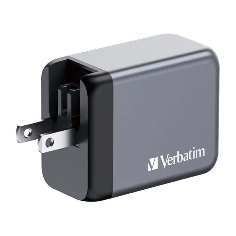 Verbatim 3-Port 65W GaN Charger 32201 with black design and plug, ideal for corporate gift
