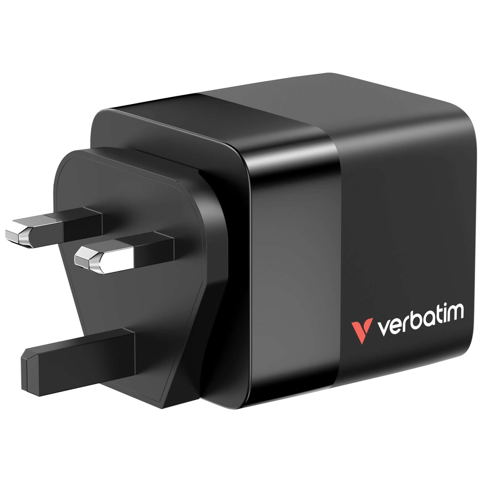 Verbatim 3-Port 65W GaN Charger with Retractable Cable & LED display close-up view