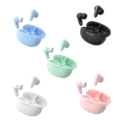 Vention Bluetooth 5.3 Earphones TWS True Wireless Earbuds in multiple colors with charging cases.