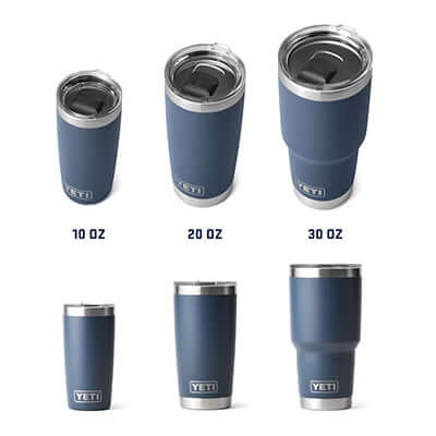 Yeti Rambler® Tumbler with Magslider™ Lid in various sizes: 10 oz, 20 oz, and 30 oz for coffee on the go.