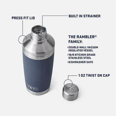 Yeti Rambler® 20oz. Cocktail Shaker with built-in strainer and press fit lid for durable cocktail mixing.