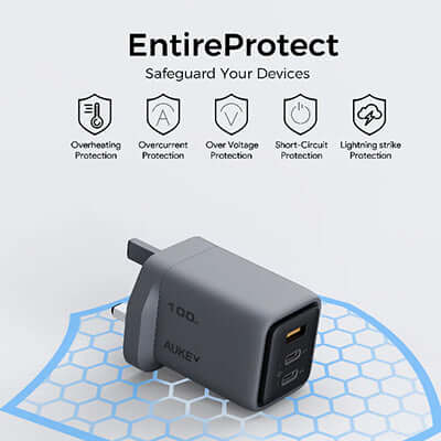 AUKEY PA-C5 Comet Mix 3 100W PD 3-Port GaN Wall Charger Corporate Gifts Singapore
