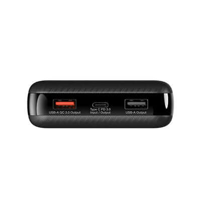 Verbatim 20000mAh 100W PD & QC 3.0 Power Pack showing USB ports and outputs.