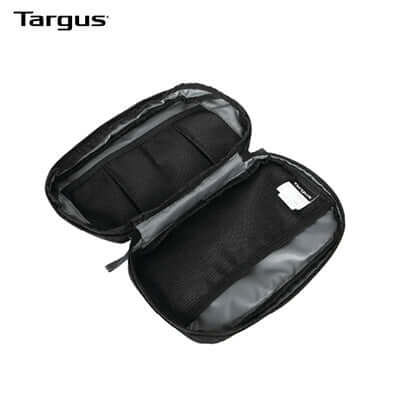 Targus Basic Accessory Pouch opened, showcasing interior compartments for organized tech accessory storage.