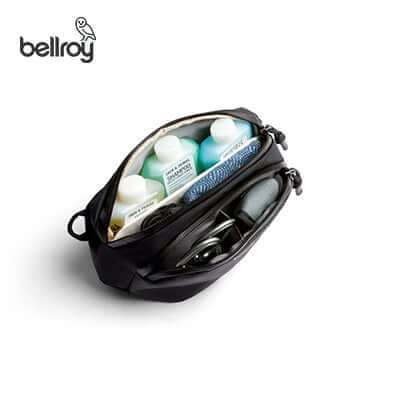 Bellroy Venture Pouch open, showcasing organized daily essentials, perfect as a corporate gift.