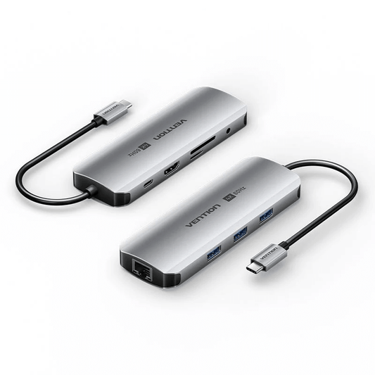 Vention 9-in-1 USB-C Docking Station with Ethernet showcasing sleek design and multiple connectivity ports.