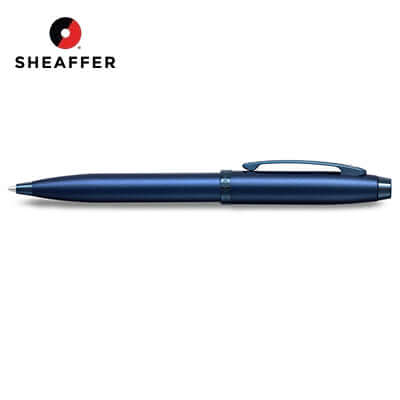Sheaffer® Satin Blue Ballpoint Pen With PVD Blue Trim against a clean background, showcasing its elegant design.