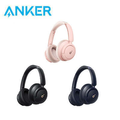 Anker Soundcore Q30 Bluetooth Noise Cancelling Headphones in pink, black, and navy for immersive audio experience.