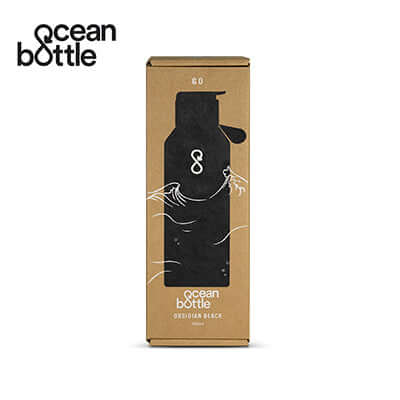 Ocean Bottle GO Vacuum Bottle packaging with artistic design and eco-friendly branding.