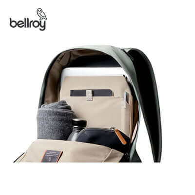 Interior view of Bellroy Classic Backpack (Second Edition) showcasing organized compartments for laptops and essentials.