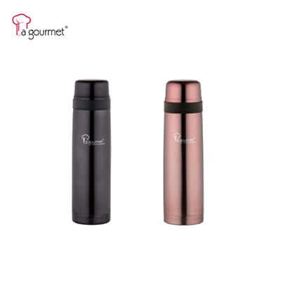 La Gourmet Amber 0.5L Thermal Flask in black and rose gold for corporate gift.