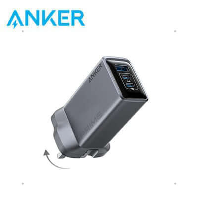Anker 100W USB C Foldable Charger 3-Port GaN A2688 showcasing sleek design and multiple charging ports.