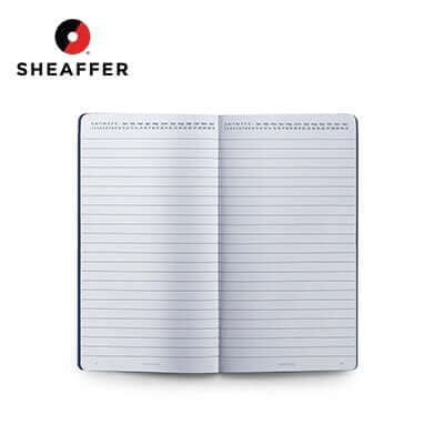 Sheaffer Quikfill 90 GSM Ruled Notebook open with lined pages for writing.