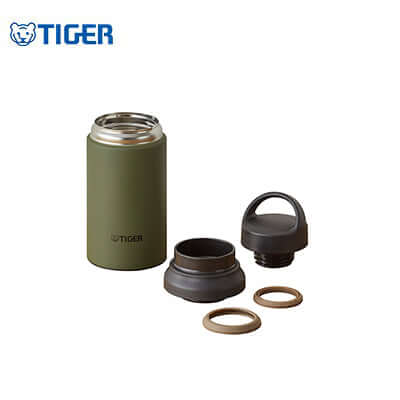 Tiger 400Ml Double Stainless Steel Bottle MCZ-S040 with screw lid and accessories for beverages on the go.