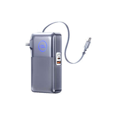 Remax CP-5 Powerbank with Wall Plug 10000mAh showing fast charging capabilities and compact design.