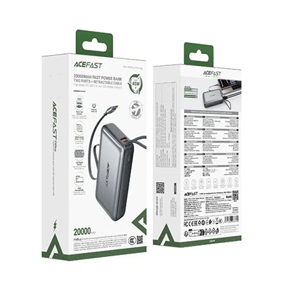 Acefast M34 Power Bank 20000mAh PD 45W Built-In Retractable Cable CCC Certified
