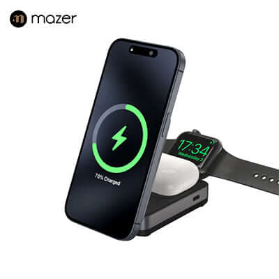 Mazer MagFold Trio Qi2 Certified 15W Foldable 3-in-1 Wireless Charger Corporate Gifts Singapore