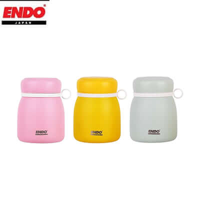 Endo 800ml Double Stainless Steel Food Jar in pink, yellow, and green options - perfect for meals on the go.