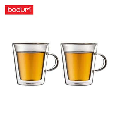 Bodum Canteen 2pcs Double Wall Cup w Handle 0.2L with tea, perfect for corporate gift.
