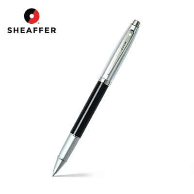 Sheaffer® 100 Glossy Black Barrel Brushed Chrome Cap Rollerball Pen on a white background for Singapore Corporate Gift.