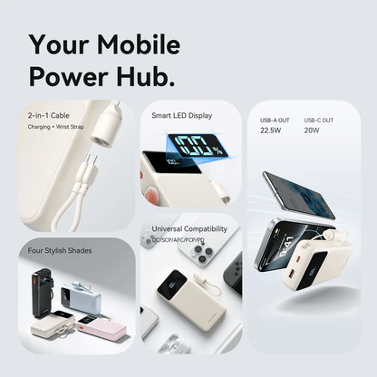 Vention 20000mAh Power Bank with Built-in Cable 22.5W features smart LED display and 2-in-1 charging cable.