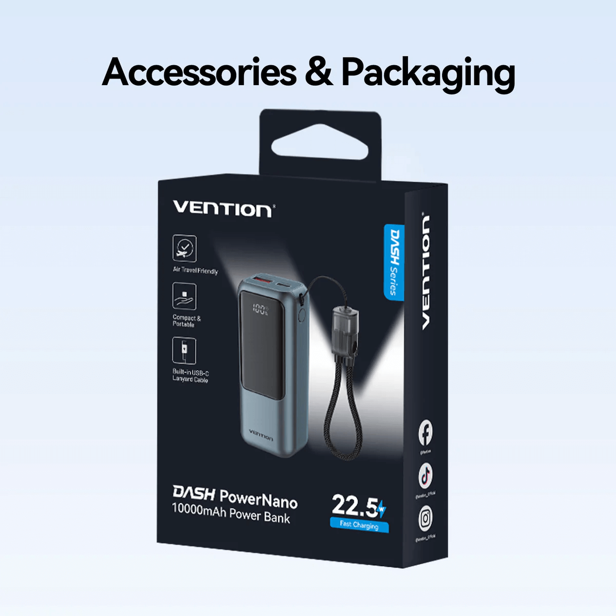 Vention Mini 10000mAh Power Bank 22.5W packaging showing features and design for portable charging solutions.