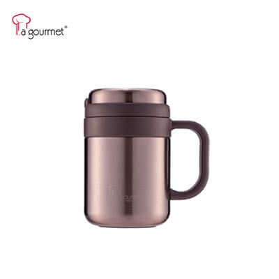 La Gourmet Sakura 0.5L Thermal Mug With Strainer in champagne gold finish for hot or cold beverages.