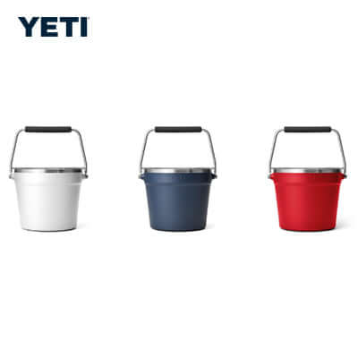 Yeti Rambler® Beverage Bucket with Lid in white, navy, and red colors for corporate gift options.