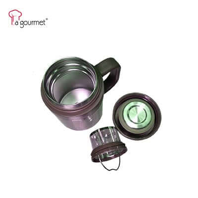 La Gourmet Sakura 0.5L Thermal Mug With Strainer open showing inside and strainer lid