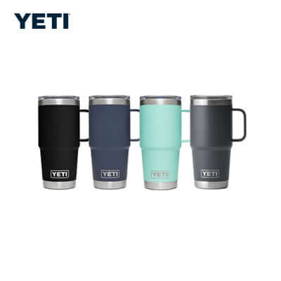 Yeti Rambler® 20 oz Travel Mug with Stronghold™ Lid in various colors.