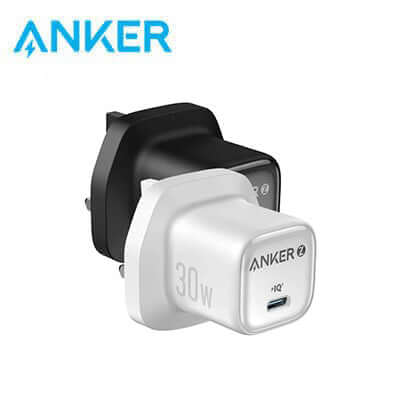 Anker Zolo 30W Compact USB C GaN Charger A2698 in black and white for rapid charging