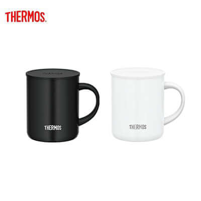 Thermos JDG-350C Mug with Handle and Lid in black and white, ideal corporate gift for coffee lovers.
