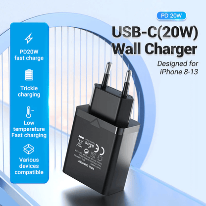 Vention 1-Port USB-C Wall Charger 20W for fast charging various devices and an essential corporate gift.