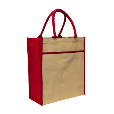 Cotton Shopping Bag in red and natural color, eco-friendly, durable, spacious for groceries and a great corporate gift.