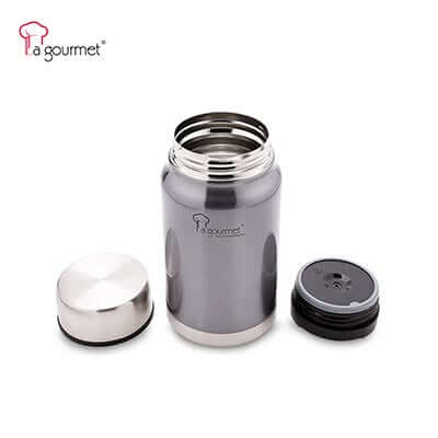 La Gourmet Sakura Plus 0.75L Thermal Cooker Pot With Pouch showing stainless steel body and lids.