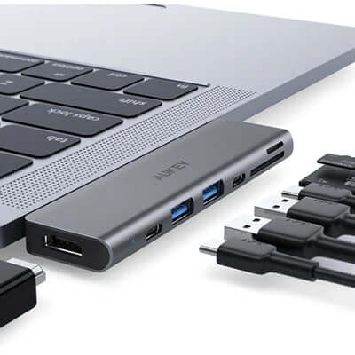 Aukey CB-C76 Type C to USB 3.0 7-in-1 Thunderbolt 3 Hub Corporate Gifts Singapore