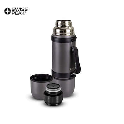 Swiss Peak Duo Cup Vacuum Flask with two cups, designed for hot and cold beverages, ideal Corporate Gift Singapore.