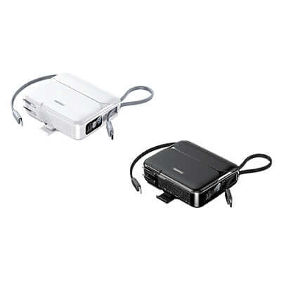 Remax RPP-553 Powerbank with Wall Plug 20000mAh in black and white, convenient dual-color design.