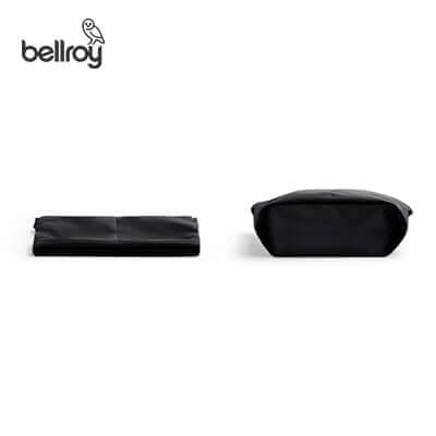 Bellroy Laneway Sacoche Crossbody Bag shown in black, highlighting its slim profile and spacious design.