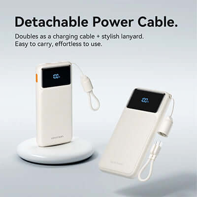 Vention 10000mAh Power Bank with Built-in Cable 22.5W featuring detachable power cable and stylish lanyard.