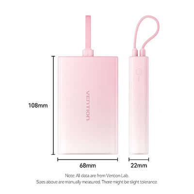 Vention 10000mAh Power Bank 22.5W LED Display dimensions and design in pink, ideal for corporate gifts.