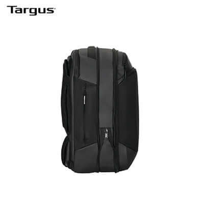 Targus 15.6” Mobile Tech Traveler XL EcoSmart® Backpack side view showing expandable compartments.
