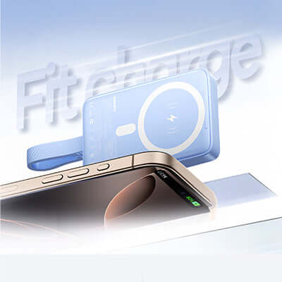 Remax MCP-1 Magnetic Wireless Charging Powerbank 10000mAh charging a smartphone wirelessly with a modern design.