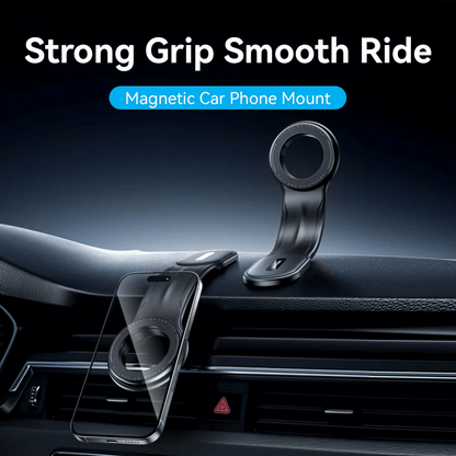 Vention Magnetic Car Phone Mount on car dashboard with phone, showcasing strong grip for safe navigation.