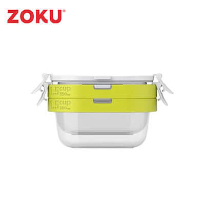 Zoku 4 Piece Neat Stack Food Container with color-coded bands and watertight lids for organized kitchen storage.