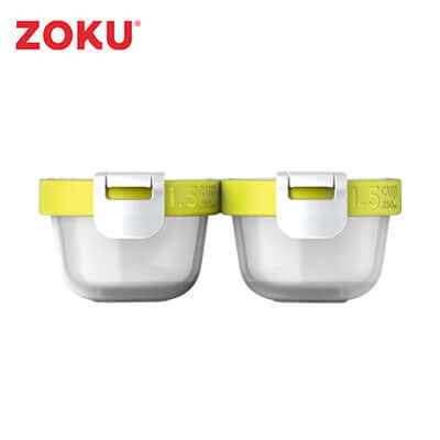 Zoku 4 Piece Neat Stack Food Container showing two clear containers with yellow lids, perfect for kitchen organization and corporate gift.