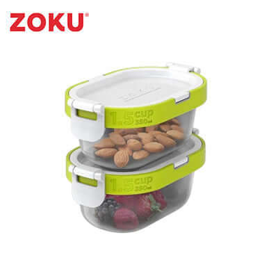 Zoku 4 Piece Neat Stack Food Container with almonds and berries in stylish design for organized kitchen storage.